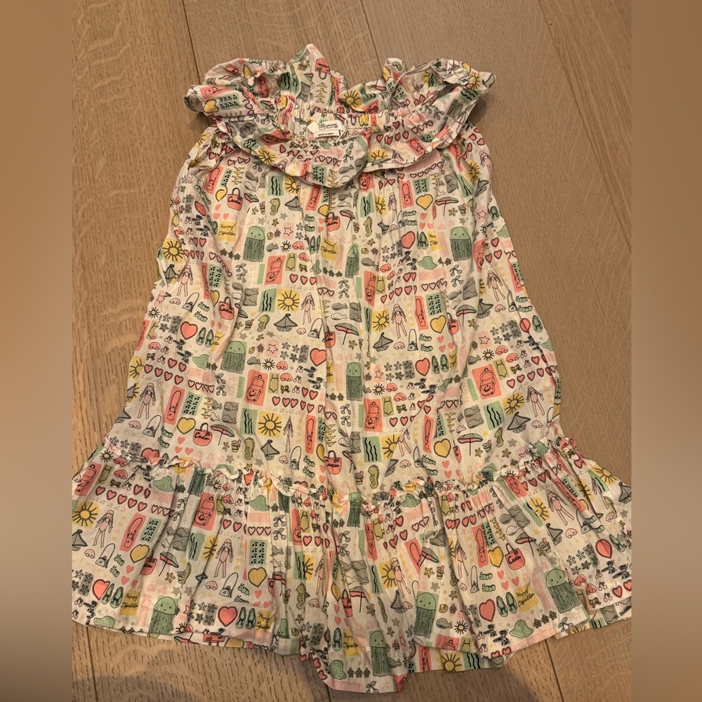 Girls' White Playful Print Ruffle Dress